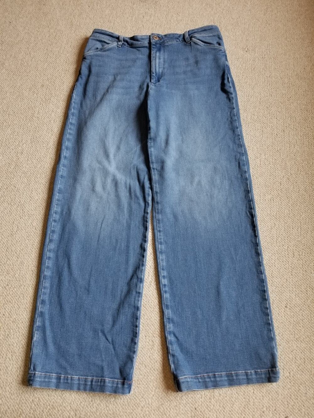 Womens Jeans-J. JILL DENIM-blue stretch high rise "Trouser; Full Leg"-14
